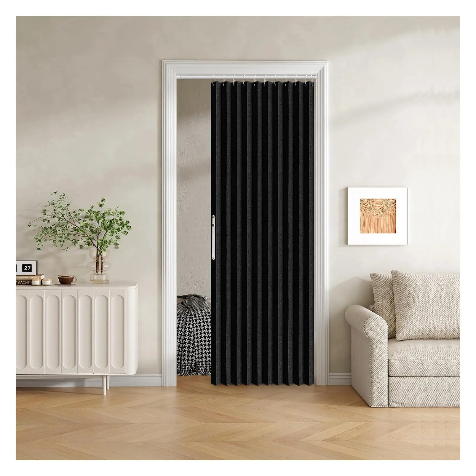 100% Blackout Folding Door Curtain with Magnetic Closure, Accordion Style for Sliding Doors, Closets & Wardrobe - Temporary Door Solution, W42 x L78, Black, 1 PanelGift