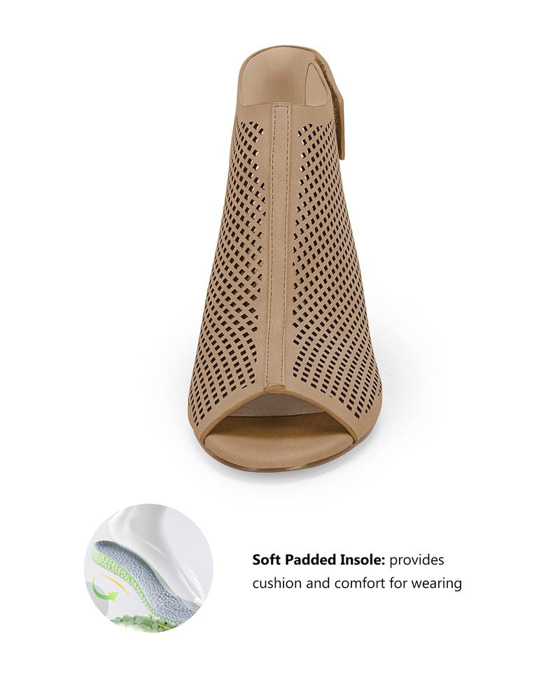 Fashare Heels for Women Open Toe Boots Cutout Ankle Strap High Heel Chunky Block Sandals