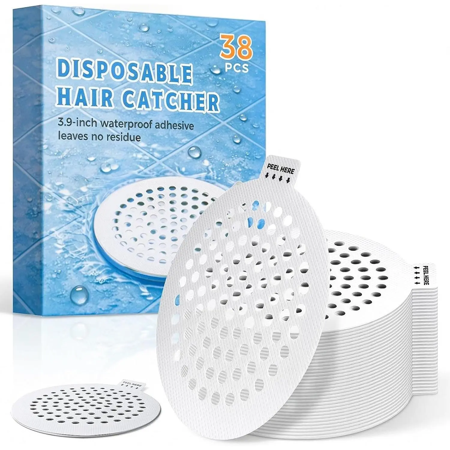 Shower Drain Hair Catcher, 38 Pack Disposable Mesh Drain Covers Strainers, Stop Hair Clog Stickers-Easy Peel Remove,  Hair  Collector Drain Accessories for Bathroom tub, Sink, Bathtub