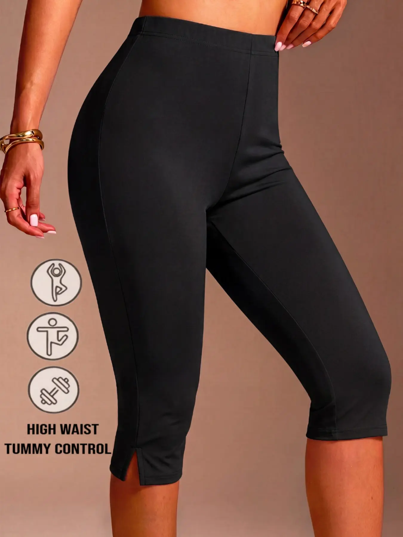 Women's High Waisted Slit Hem Leggings – Stretchy Casual Fitness Pants for Summer Workouts, Yoga & Pilates Style – Comfortable Athletic Tights for Gym and Daily Wear High Waist Activewear