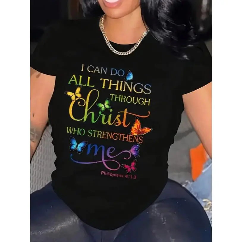 Christian Butterfly Graphic T-Shirt, Vintage Soft Fabric Round Neck with Short Sleeves, Printed Rainbow Scripture Design for Everyday Wear, Streetwear, Unisex, Casual Wear, Digital Print, Ultra-Soft Tee, Multi-Size, Fading-Resistant Print