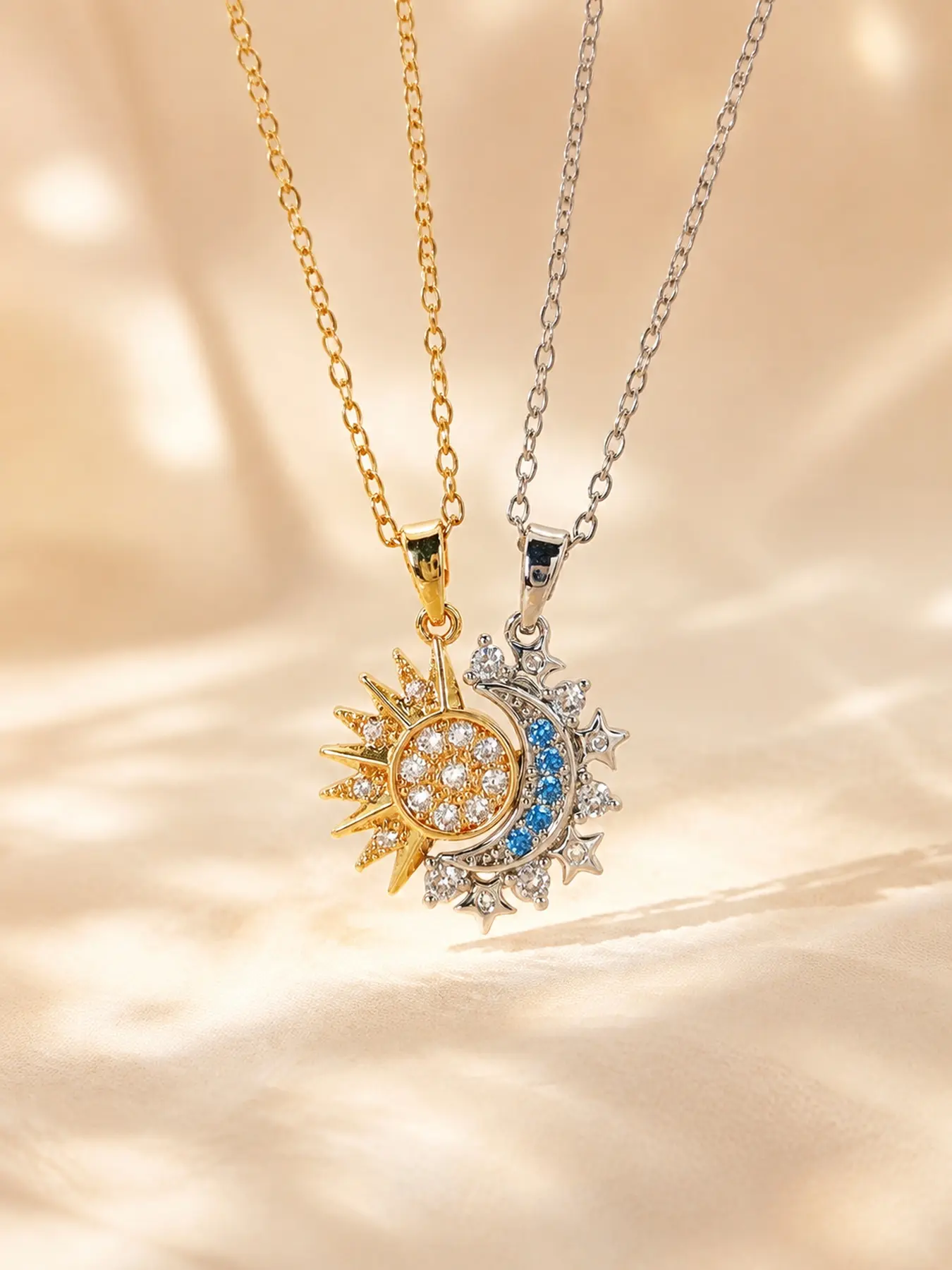 Magnetic Couple Necklace for Women, Sun Moon Matching Pendant Set, Romantic Friendship Jewelry Gift for Girlfriend Best Friend