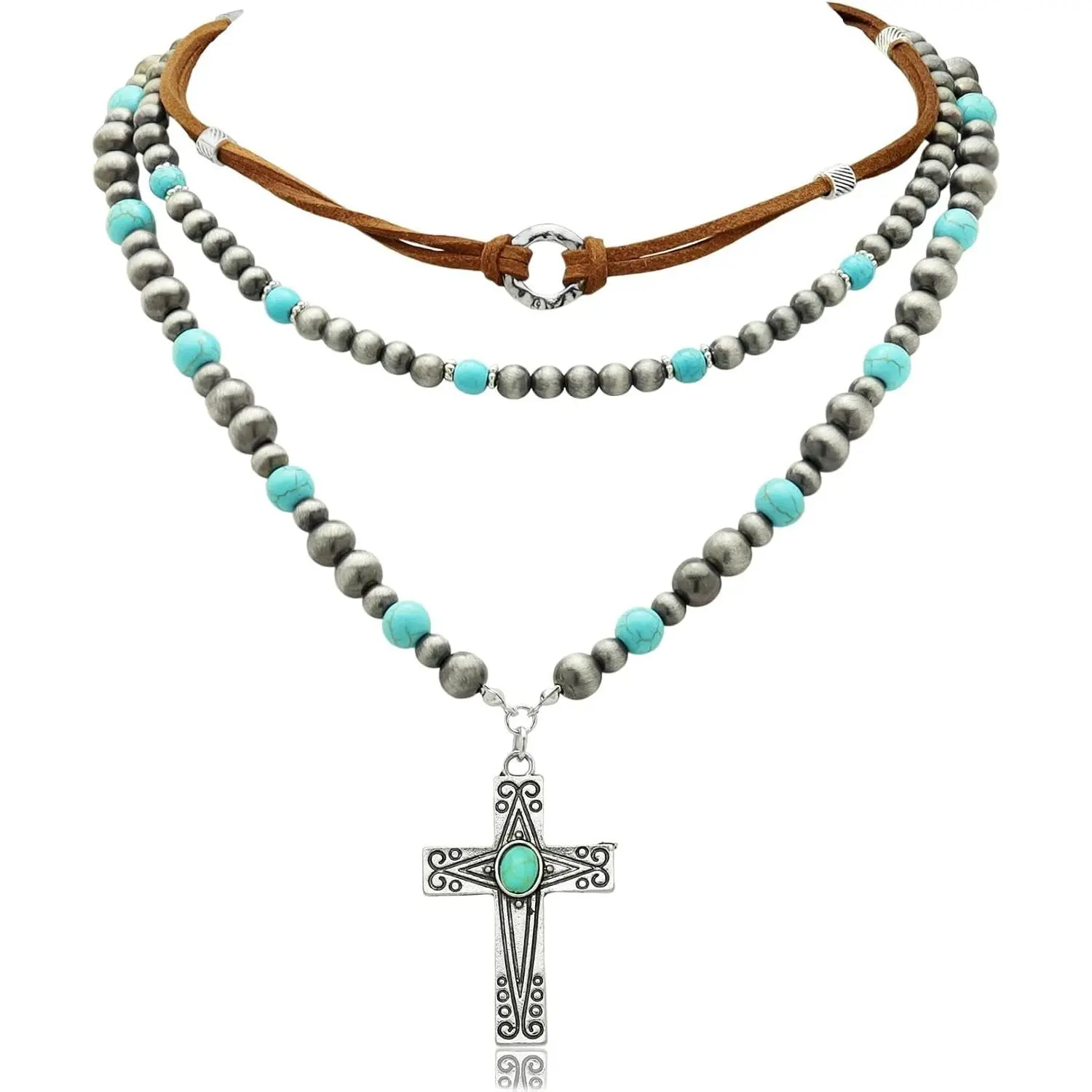 3 count Layered  Navajo Turquoise Necklaces for Women Boho Navajo  Necklace Turquoise  Concho Pendant Necklaces Rodeo   for Women Country Concert Outfits