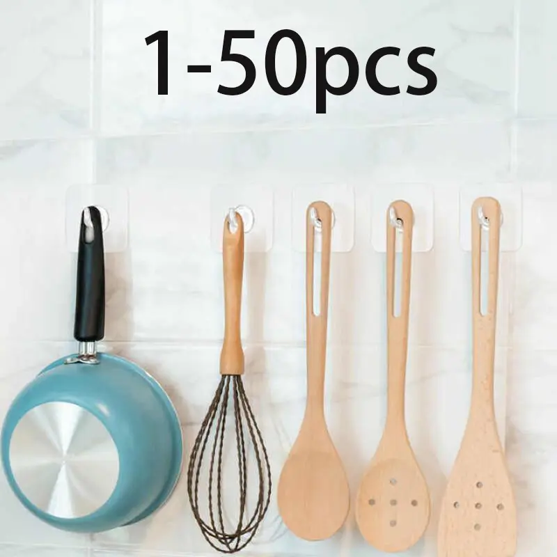Portable Adhesive Transparent Wall Self-Adhesive Hook, Strong Adhesive Wall Plastic Hook, No Nails Required, Easy to Use Hanging Solution