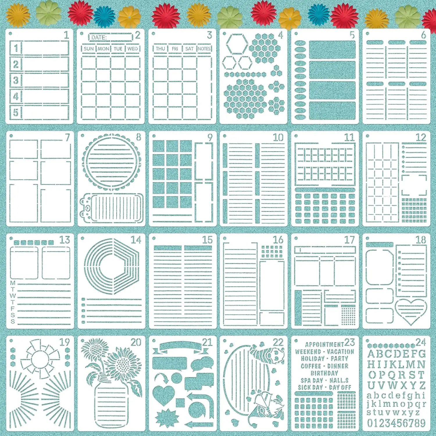 Journal Stencils, 24 count 7x5 Planner Stencils for Crafts , Layout &  Patterns, for Daily Planner, Weekly Schedule, Habit , Study Notes, Meeting Minutes & Personal Diary