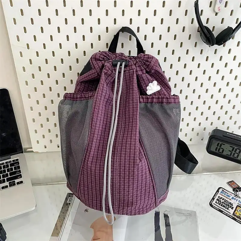 Minimalist Solid Color Backpack Lightweight Hiking Daypack Large Capacity Drawstring Bucket Closure Shoulder Bag Casual Commute