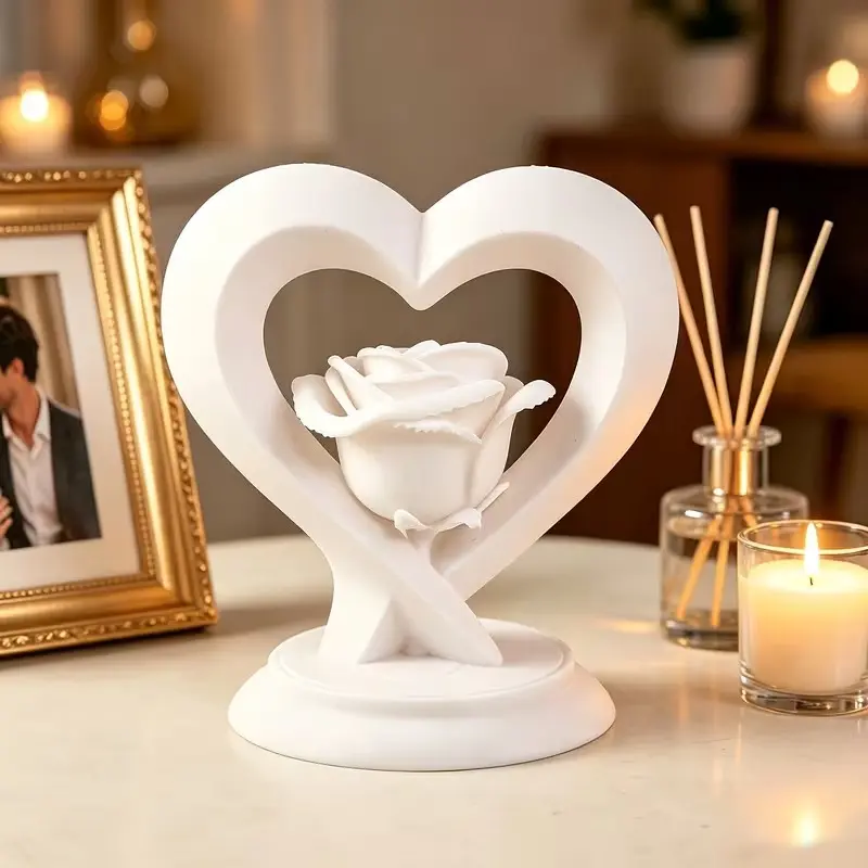 Heart Rose Statue Ornament, Decorative Statues, Decorative Piece, Decoration Items, Romantic Desktop Decor, Perfect for Valentine's Day, Wedding, Anniversary, Mother's Day, Father's Day Gifts