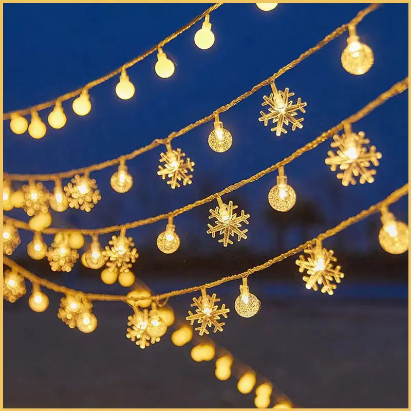 Solar-powered string lights, outdoor courtyard camping ambiance lights, Christmas holiday decorative string lights with balls and stars