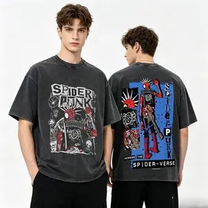 Retro Spider-Punk Hobie Brown Graphic Tee, Vintage Washed Oversized MCU Spider-Verse Cotton Streetwear T-Shirt