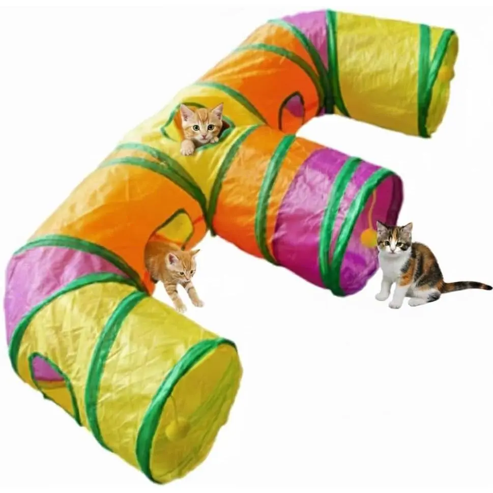 E-3-Way  Tunnels for Indoor Cats |  Tunnels for Kittens | -Resistant   with Peekholes, 3 Play Ball for Cats, Kittens,
