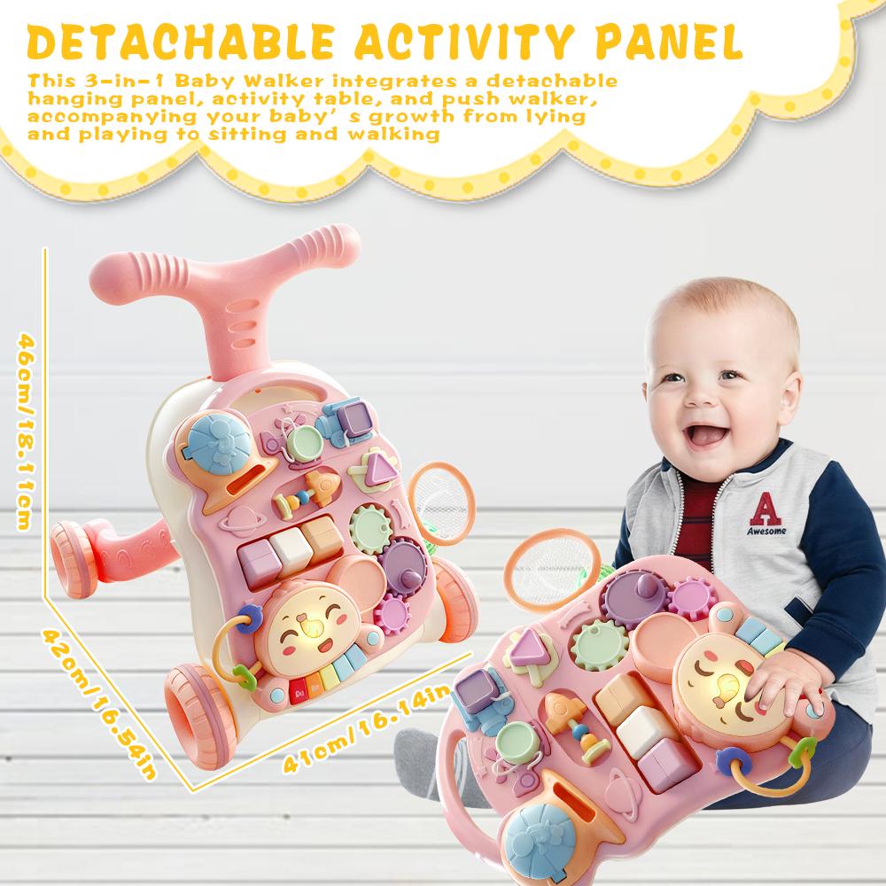Baby Sit-to-Stand Learning Walker 3 in 1 for Girls Boys Educational Push Walkers with Activity Table Music Toy Gift Pink Baby Sit-to-Stand Learning Walker 3 in 1 for Girls Boys Educational Push Walkers with Activity Table Music Toy Gift Pink