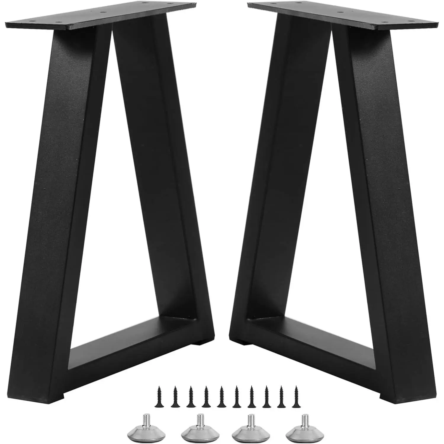 16 Inch Trapezoid Metal Table Legs for Bench, Coffee Table Legs, DIY Furniture Feets Set of 2, Including Screws and Adjustable Feet Pads, 16 Inch x 10.8 Inch