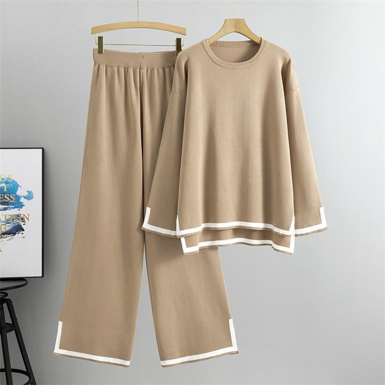Women’s 2 Piece Sweater Sets Long Sleeve Knit Pullover and Wide Leg Pants Tracksuit for Stylish Lounge WearGift