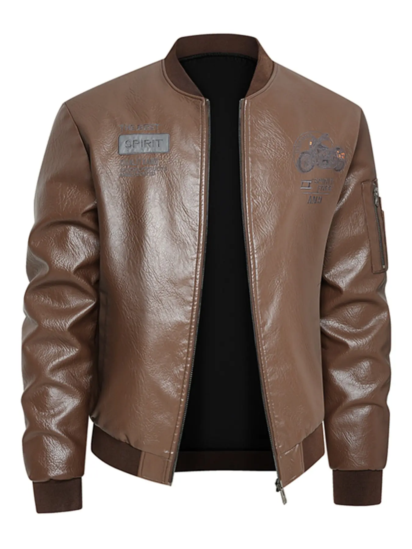 Men's retro motorcycle embroidered leather jacket, fashionable pilot baseball bomber jacket, autumn and winter street fashion slim fit black PU motorcycle jacket