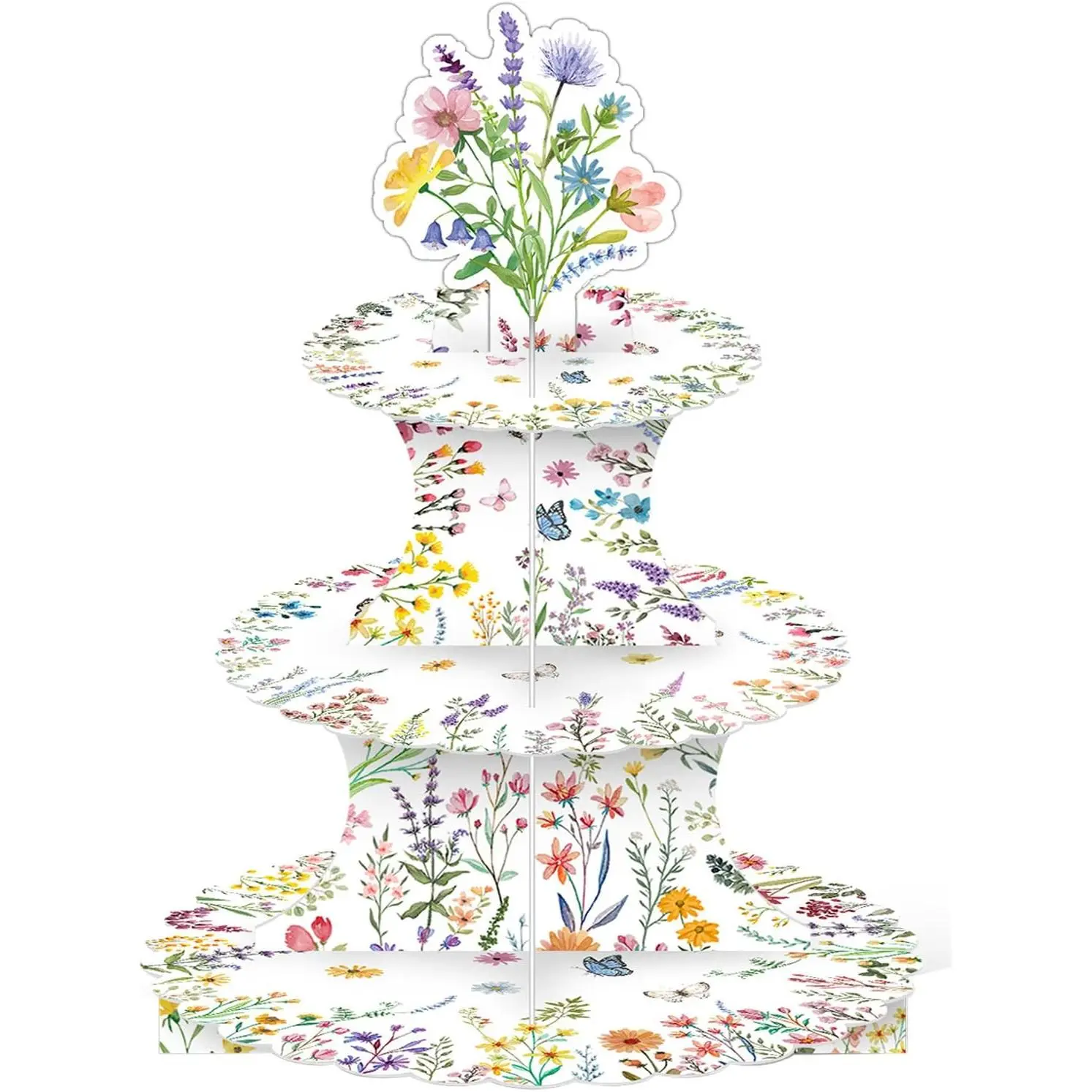 3 Tier Wildflower Cupcake Stand,  Shower Party Decor Dessert Tower Garden Party Decorations, Flower Cupcake Holder  Shower Wedding Shower