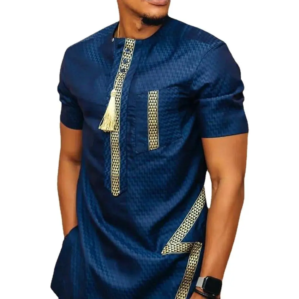 Men's Dashiki T-shirt - 2021 Summer Menswear, Short-Sleeve, Dashiki Cut, Plant Print, Commute Look African Clothes