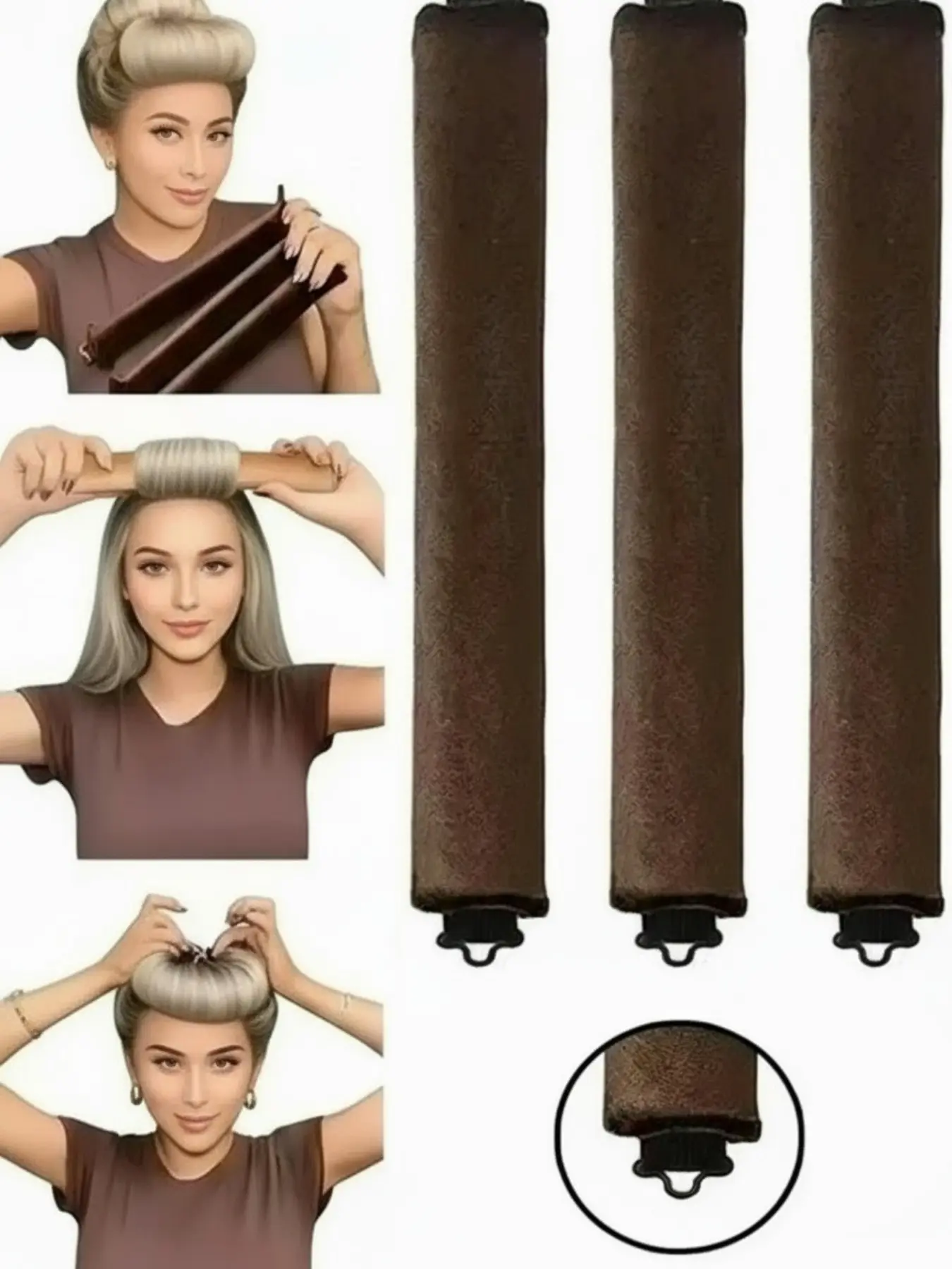 3 Pcs Hair Rollers Set, Satin Heatless Curling Kit, High Resilience Rubber, Soft & Durable, Perfect for Sleeping, Home Use, Heatless Curls Overnight