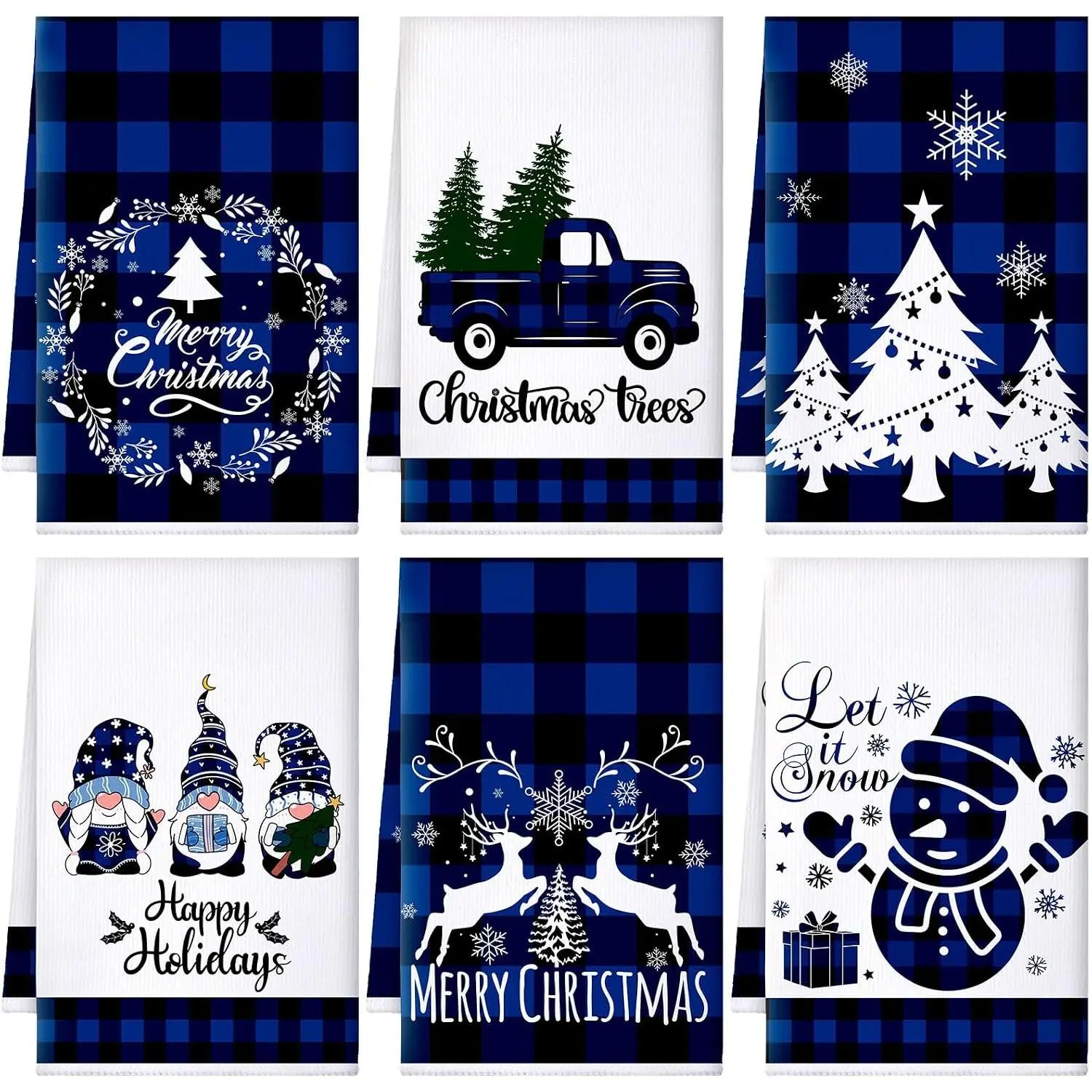 6 count Winter Kitchen Towels Blue Black Buffalo  Dish Towels Absorbent   Snowman Bathroom Hand Towel Winter  Towel for Kitchen Bathroom Decoration  Housewarming