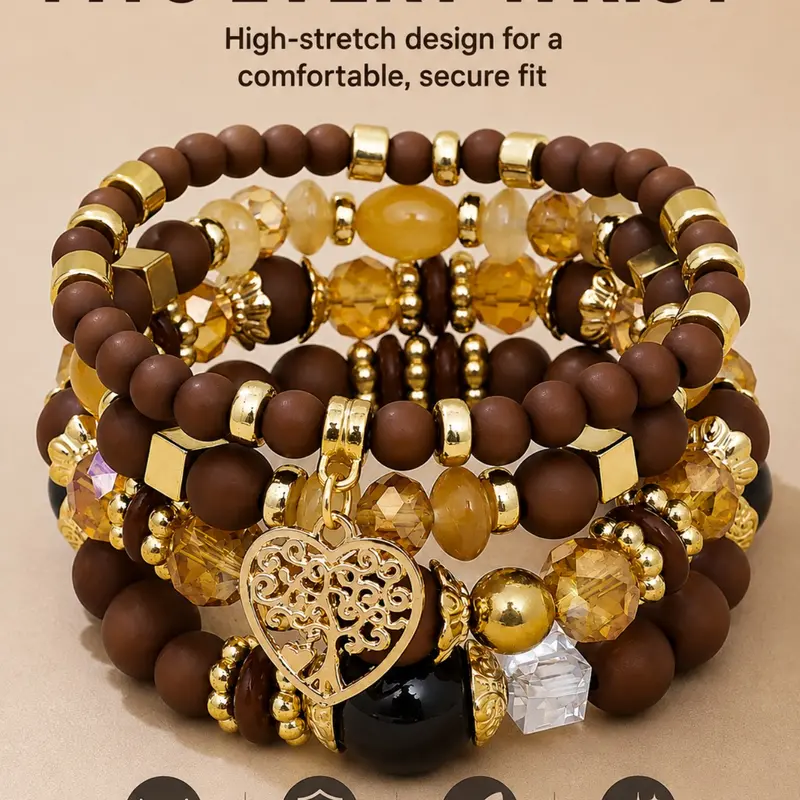 Boho Bracelet Set Stackable Layered Bracelets for Women, Colorful Heart Beaded Bracelets, Crystal Bracelets, Stacked Design Bracelets, Handmade Multi Layer Bracelet Set, Festival Party Vacation Everyday Outfit, Gift for Her, Bohemian Jewelry