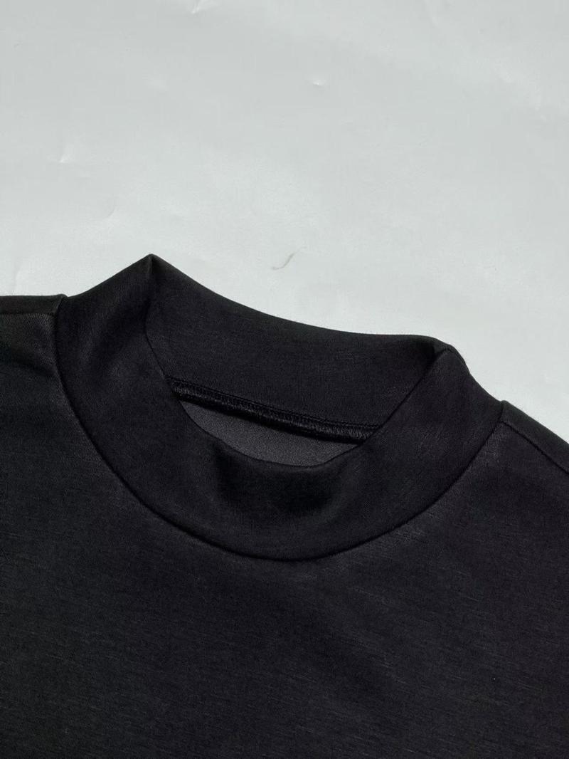 Women's Plain Long Sleeve Dress, Elegant Fashion Casual Mock Neck Split Short Dress for Daily Outdoor Wear, Women Dress for Spring & Fall