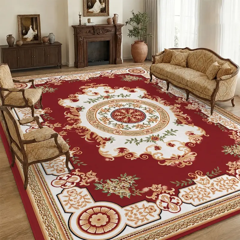 #rugs home rugs Classic Persian-Inspired Area Rug 7x10 ft – Deep Red & Cream Ornate Floral Medallion Carpet for Living Room & Bedroom, Soft Velvet Non-Shedding Easy Clean Floor Mat