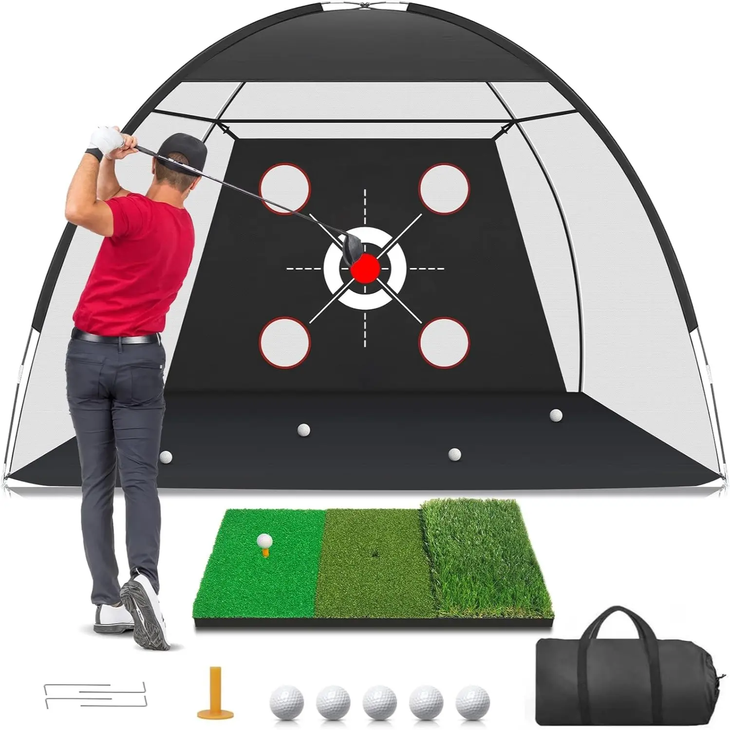 Golf Net 10x7 Feet with Golf Practice Pad, Backyard Swing Aid Net, Target Chipping Training, Indoor Outdoor, Golf Practice Equipment, Golf Training Aids, Gift for Men/dad
