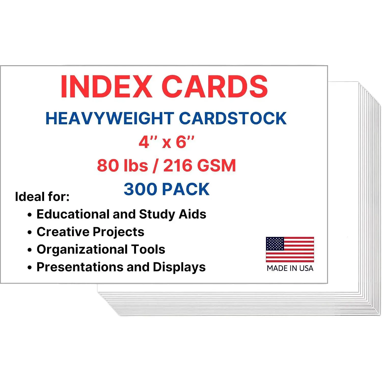 Index Cards, 4x6 Inches, Blank  Both Sides, White, 300 Count – Durable Cardstock for Note-Taking, Study, Flashcards –  for Students, Teachers, and Professionals