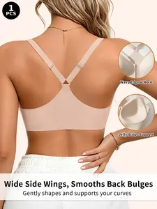 Front Closure Everyday Bras for Women Racerback jelly Bra No Underwire Seamless Smooth Push Up T-Shirts Bras Medium Supportive Womens Bralettes