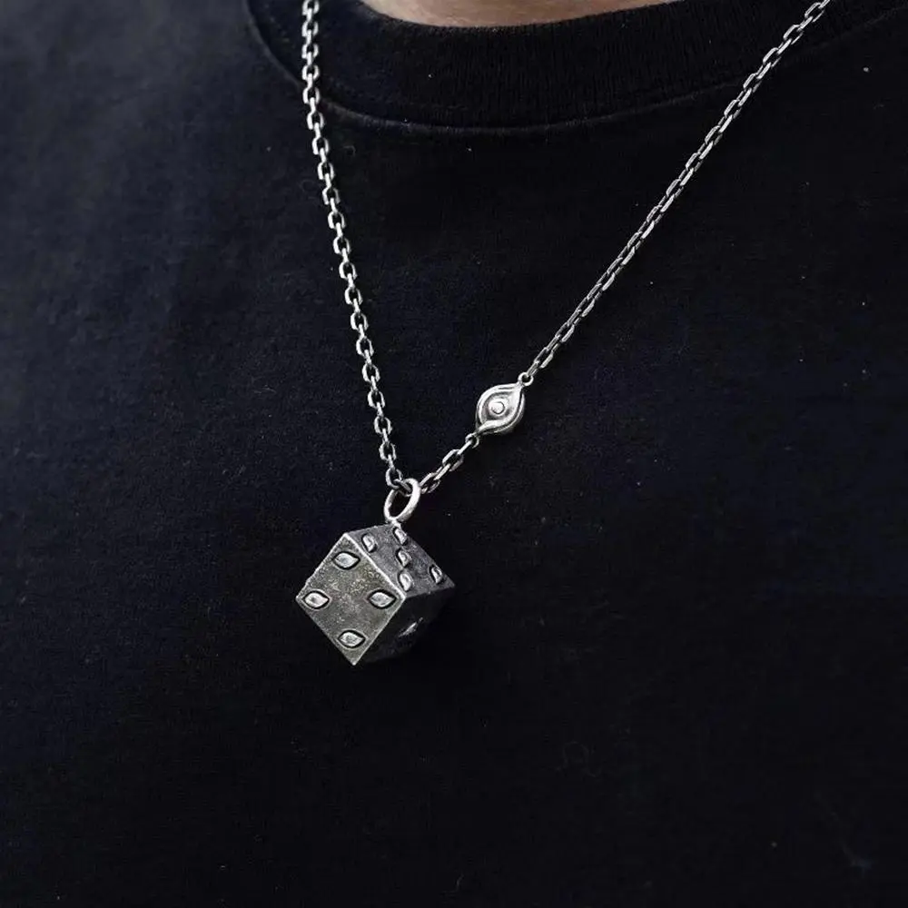 Anime Gojo Satoru Eyes Cosplay Necklace Unisex Vintage Square Dice Pendant Neck Chain Gothic Choker Jewelry Halloween Accessory
