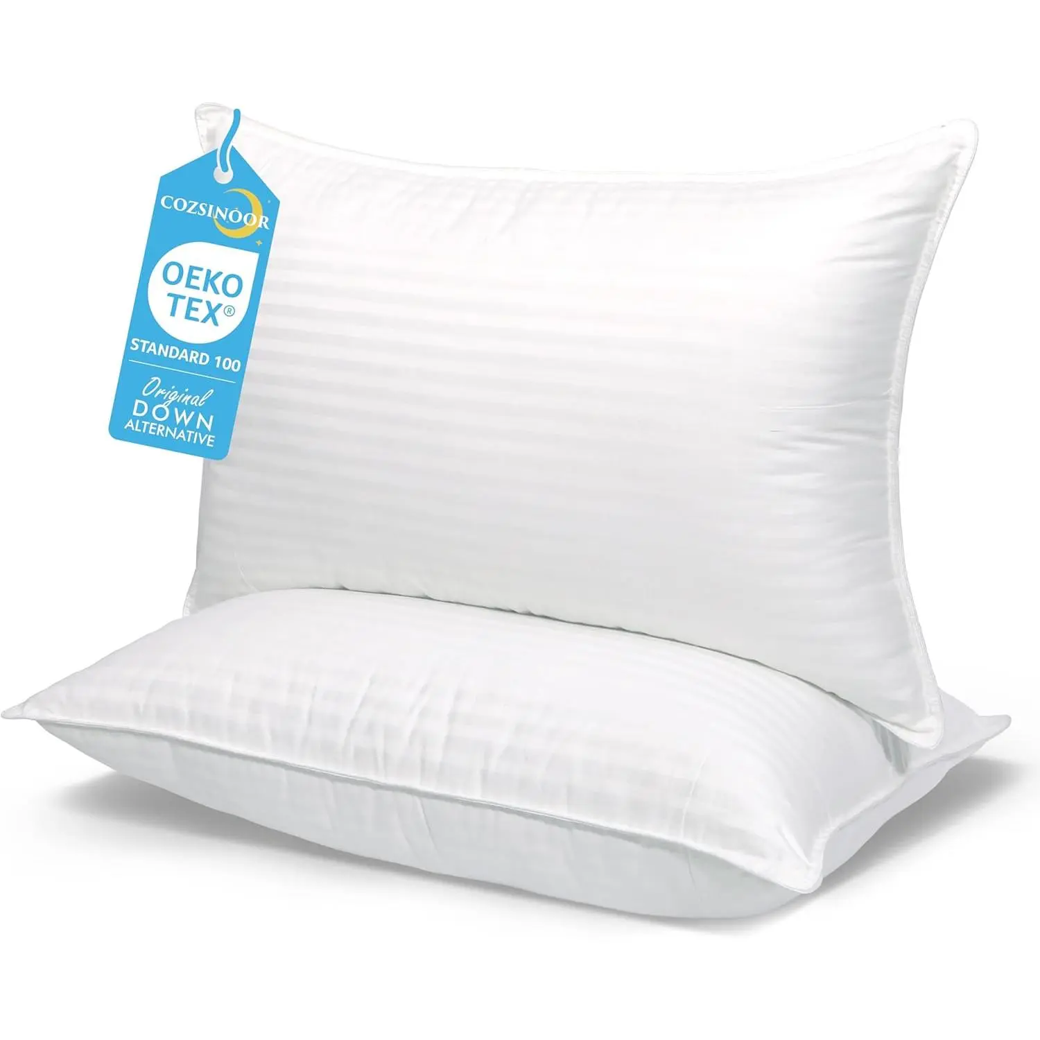 Queen Size Bed Pillows Set of 2 - Hotel Quality, Breathable Cooling Down Alternative Microfiber Filled, Skin-Friendly with Back/Side/Stomach Sleep Support