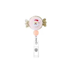 Christmas Candy ID Badge Clip, Adjustable Badge Roll, Bead Work Tag Holder, Medical Assistant Badge Partner, Office Gift