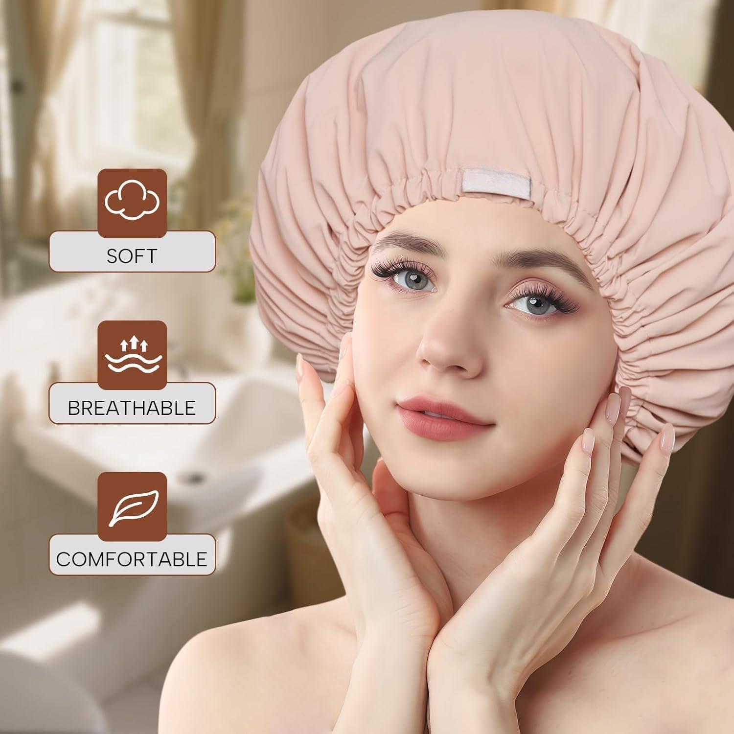 Shower Cap  , Double-Layer Hair Cap, with Elastic Band, Ideal for Shower, , Travel & Cleaning (Light , One Size)