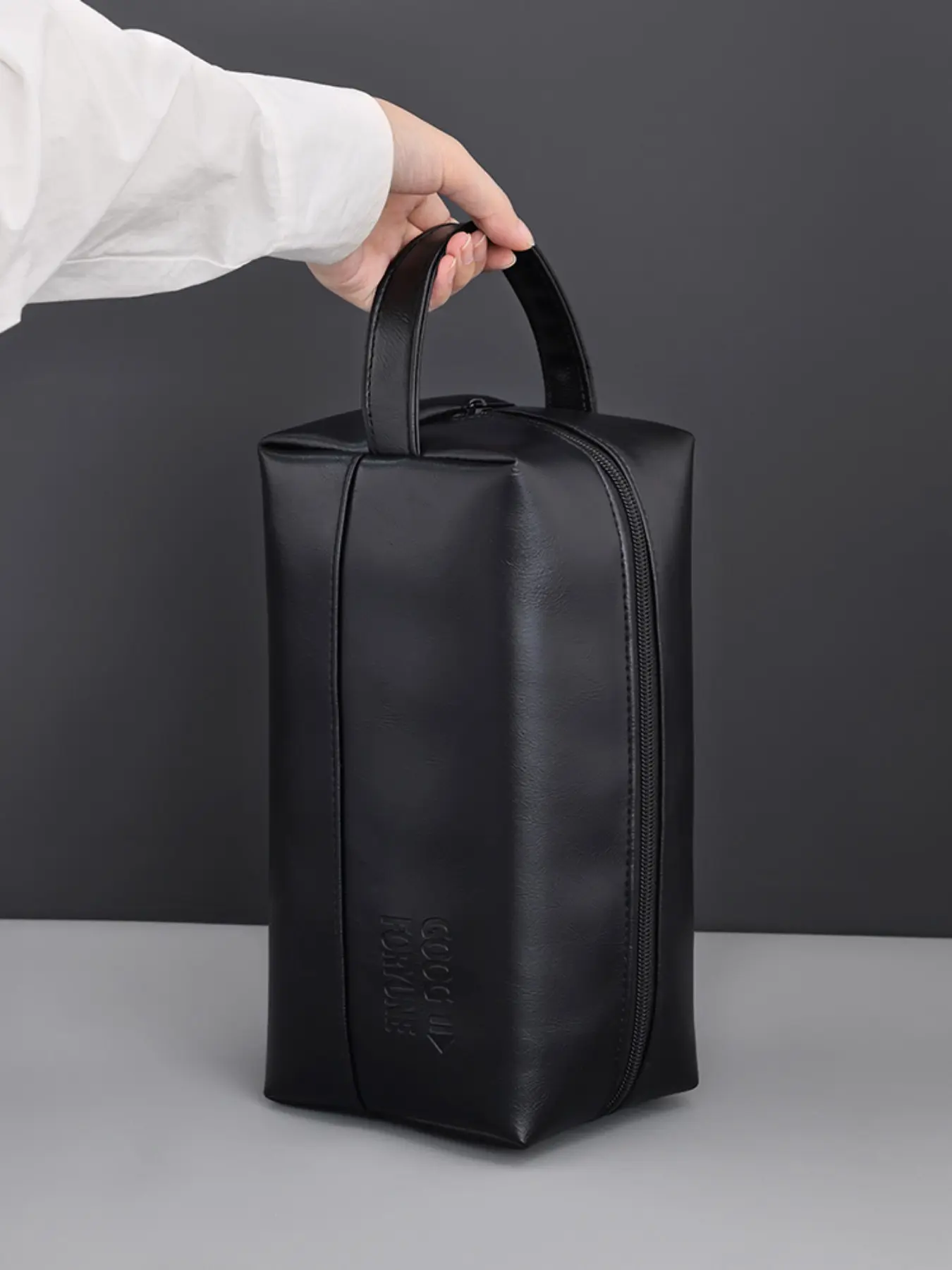 Men's PU Leather Toiletry Bag, Travel Toiletry Organizer, Large Capacity Portable Handheld Travel Cosmetic Bag, Big Opening Shaving Dopp Kit, 2 Colors