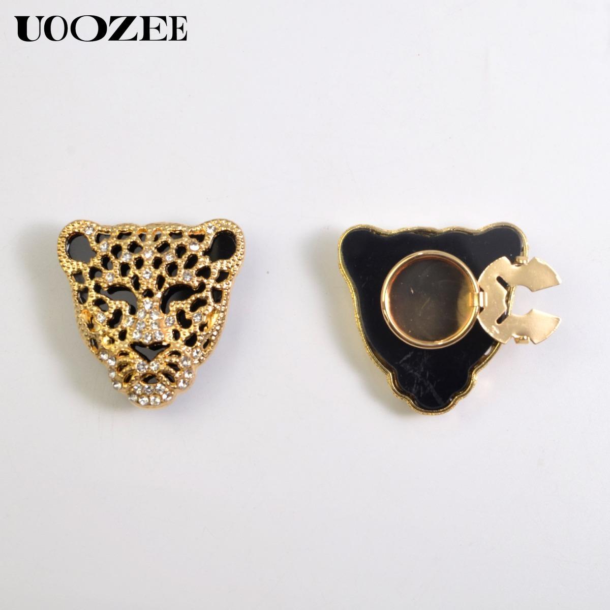 UOOZEE Women's New Fashionable Button Cover, Leopard Head Rhinestone Design with Hollow-out & Shiny Crystals, Versatile Shirt Cufflink Button Cover for Business, Social Gatherings & Daily Styling