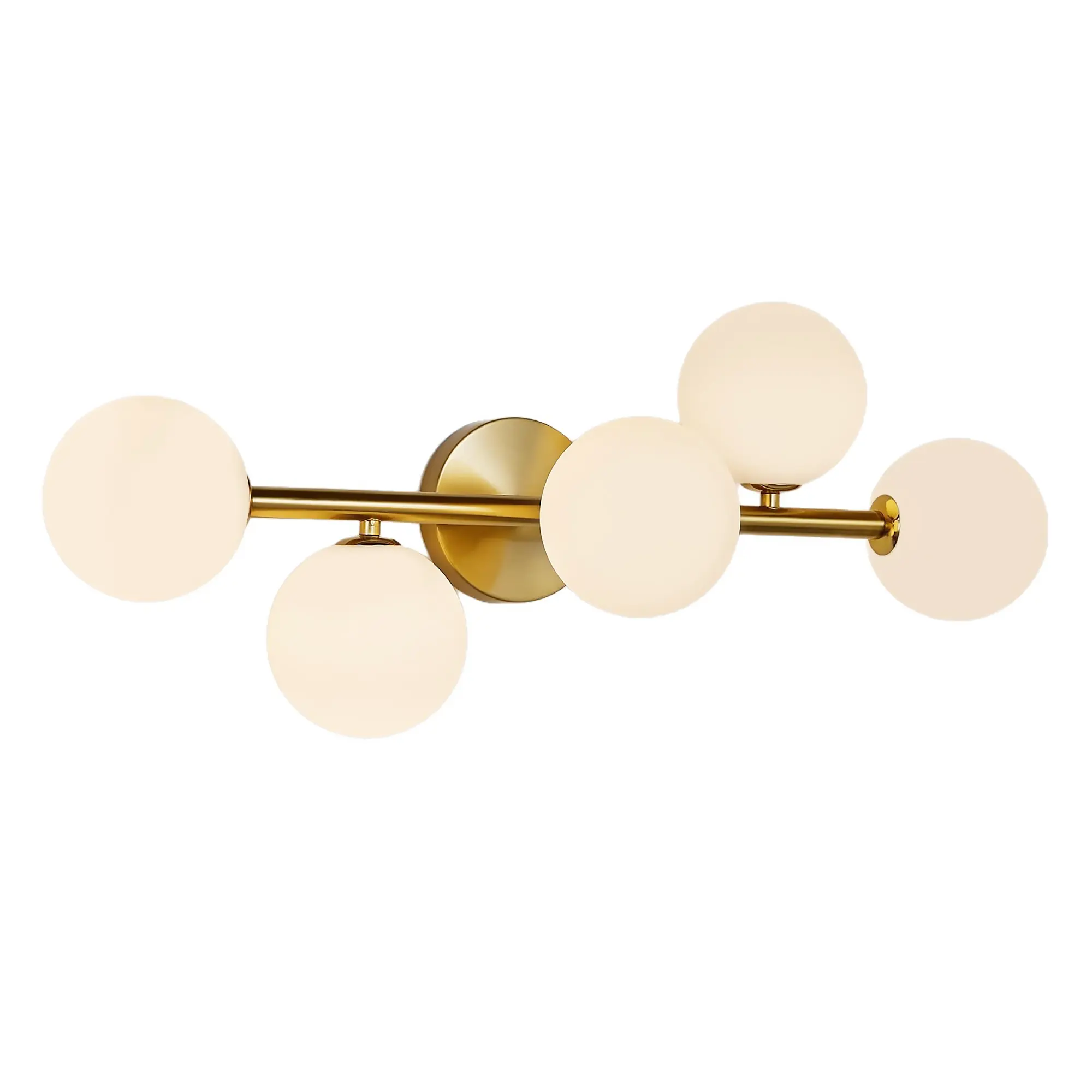 ARCH Mid Century Modern 5-Light Bathroom Light Fixture Semi-Flush Mount Ceiling Light, Dimmable LED Wall Sconce with Milk Glass Shade, 3CCT Adjustable Color Temperature, Gold Finish, for Bathroom Kitchen Dining Room, Home Furniture and Household