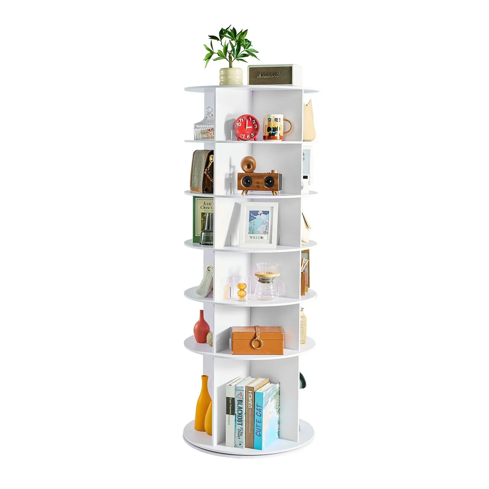 6-Tier Rotating Shoe Rack Tower With 360-Degree Spinning Shelves, Revolving Storage Carousel Display, Freestanding Lazy Susan Organizer For Bedroom, Living Room, Entryway, Closet, Hallway, White