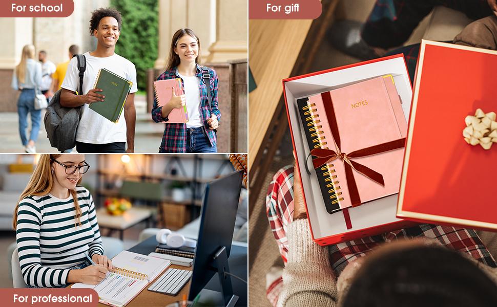 Hardcover Spiral Notebook Journal with Removable Dividers Tabs, 300 Pages Leather 5 Subject Notebook College Ruled, 8"x10" Large B5 Notebooks for Work School Note taking, Lined Journal for Women, Pink Hardcover Spiral Notebook Journal with Removable Dividers Tabs, 300 Pages Leather 5 Subject Notebook College Ruled, 8"x10" Large B5 Notebooks for Work School Note taking, Lined Journal for Women, Pink