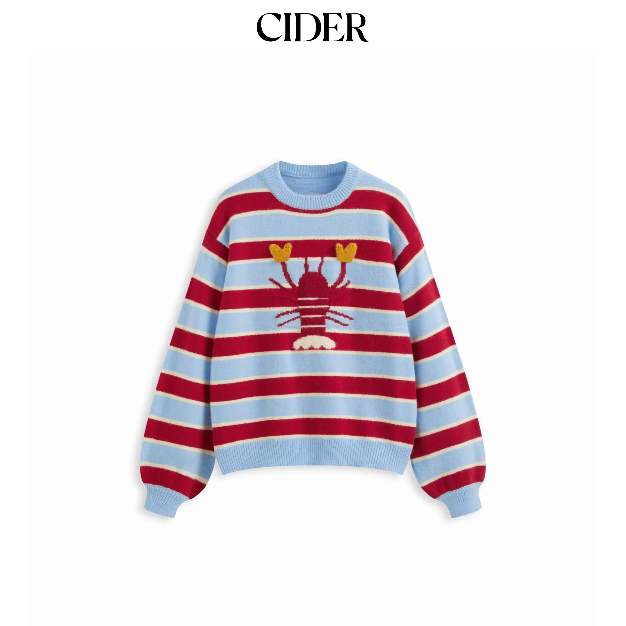 Cider Knit Lobster Pattern Striped Round Neckline Oversized Sweater SohoChic Cider Knit Lobster Pattern Striped Round Neckline Oversized Sweater SohoChic