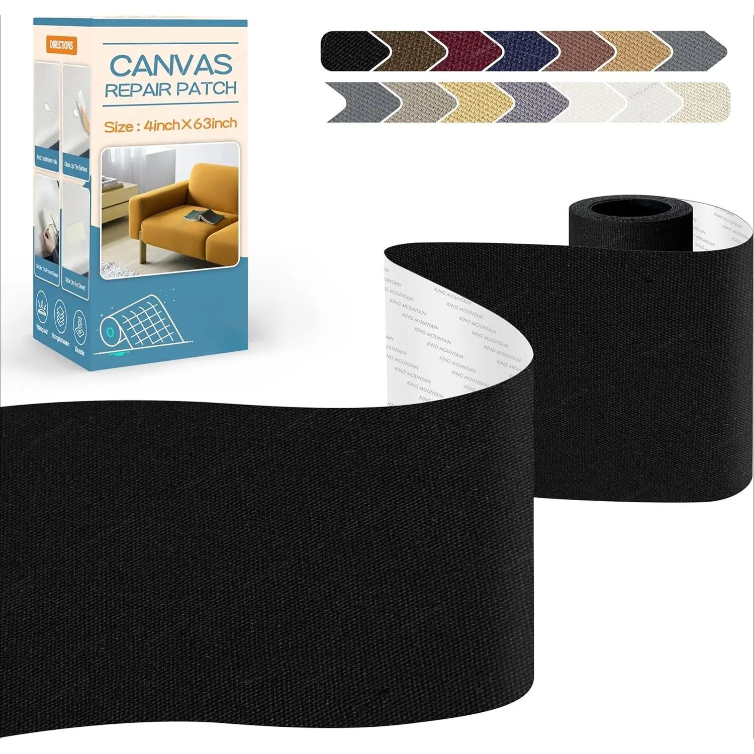 AXSPOR Glueless Self-Adhesive Canvas Repair Tape - 4×63 Inches 0.6 mm Ultra-Thin, Waterproof, 100% Cotton Breathable Nylon, Easy-Clean Outdoor Gear Patch for Velvet, Linen, Suede, Camping Tents