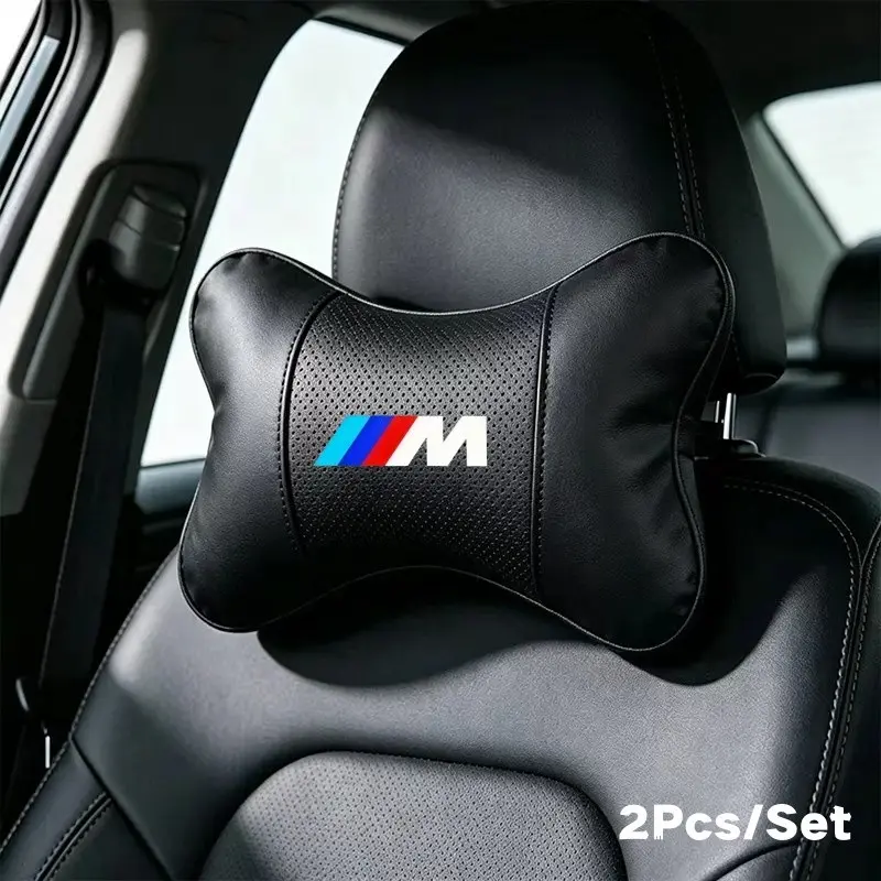 2pcs Leather Breathable Headrest, Car Seat Neck Pillow Support Pad, Compatible with Bmw M Models, Automotive Interior Accessories