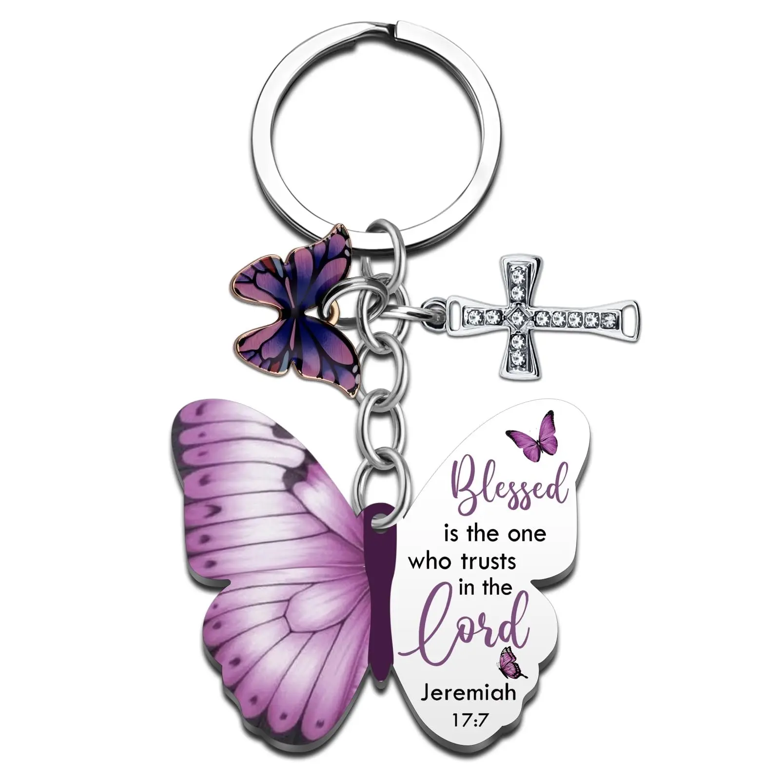 Butterfly Christian Keychain Women Cross Bible Verse Keychain Butterfly Purse Charm Inspirational Religious Gifts