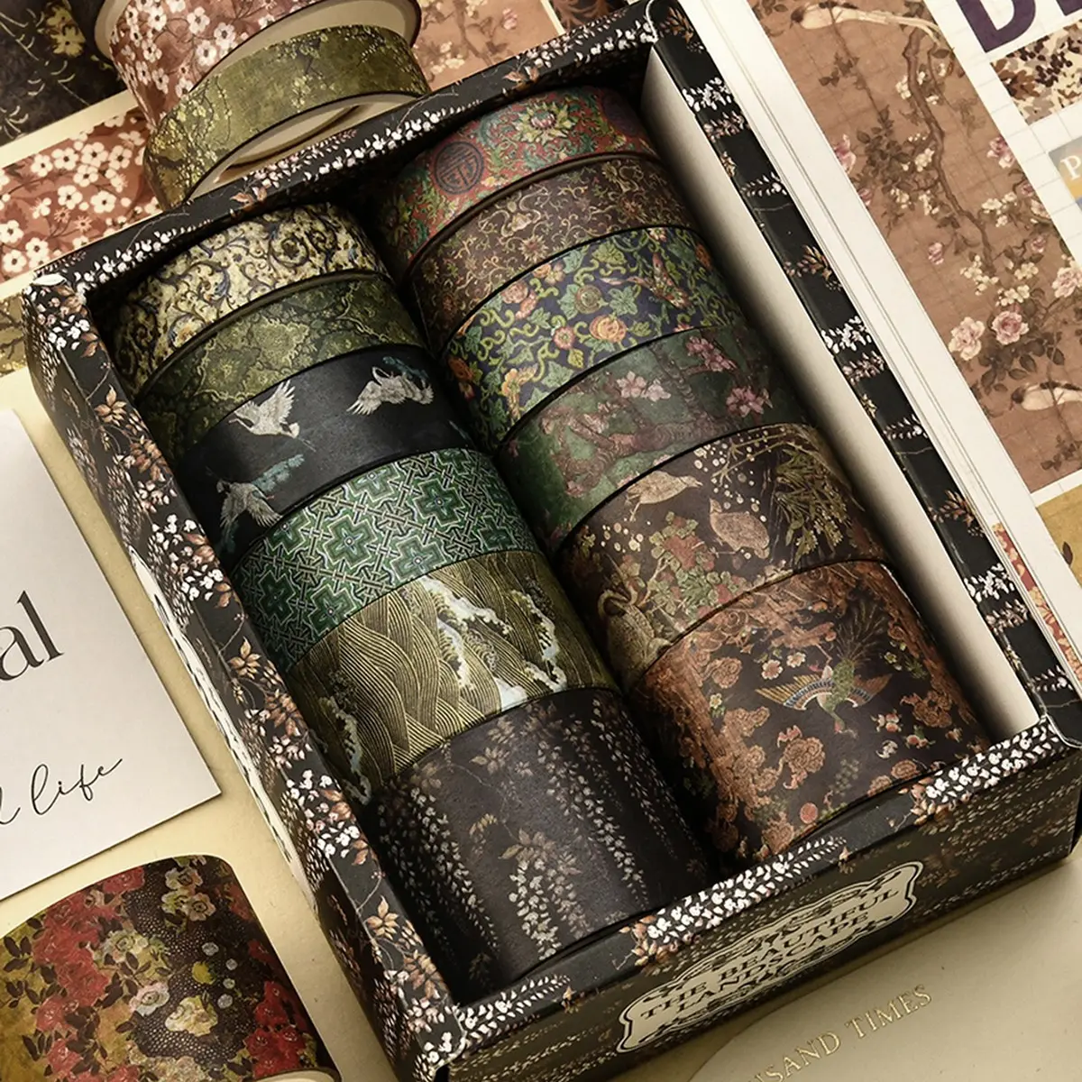 12 Rolls Vintage Floral Washi Paper Tape Set, Perfect for Scrapbooking, Junk Journaling Supplies, DIY Crafts, Gifts, School Supplies, Creative Projects