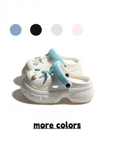 Women's Light Blue Ocean Shell DIY Clogs, Starfish & Shell Decor Chunky Slides for Girls