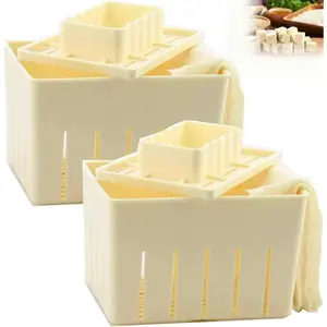 2PCS Food Grade Plastic DIY Homemade Tofu Press Mould Kit Cheese Press with Soybean Curd Cheese Cloth Kitchen Tools