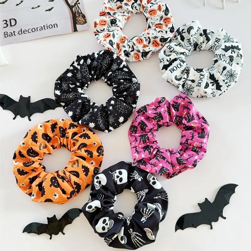 6 Pack Women Gothic Punk Halloween Headbands, Dark Mysterious Print with Pumpkin, Spider Web, Bat & Ghost, Stretchy Fabric Non Slip Hair Bands, Ideal Halloween Cosplay & Back to School Costume Hair Accessories Set, Hairbands
