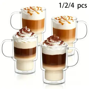 1/2/4 Sets 16oz Glass Travel Cups, Thick Ice Coffee Cup with Lid Straw, Ideal for Smoothies, Tea, Milk, Whiskey, Water, Elegant and Durable
