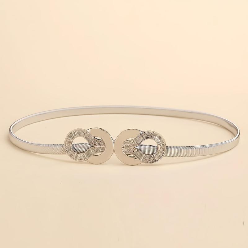 New Summer Women's Elastic Belt, Gold with Silver Belt, Can Be Paired with Dresses and Jumpsuits, Decorated with Spring Chain Design, Multi-functional