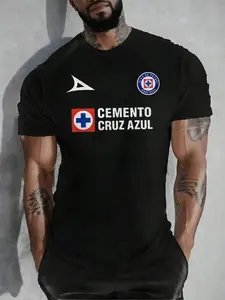 Symbol Of The Renowned Cruz Azul Football Club Accompanied By The Cruz Azul Cement Symbol That Represents Strength, Unity And Sporting Tradition. Men's T-Shirt,  Cotton - Vintage Streetwear, Summer Oversized Casual Graphic Tee