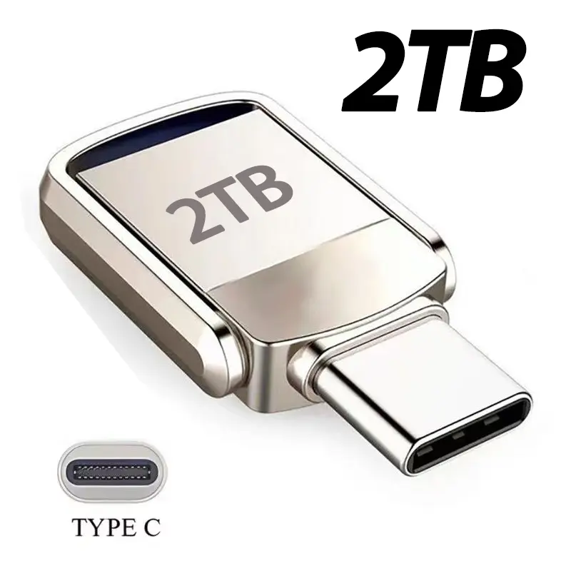 2TB Metal USB Storage Flash Drive - USB 3.2 Dual Port Type-C Pendrive, Waterproof Splash-Proof, Fast Transfer Portable External Memory for Computer & Mobile File Storage