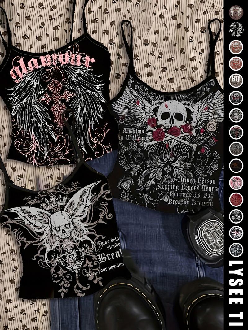 26 Valentine's Day Music Festival Rock Vintage American Skull Eagle Print Crop Top, Trendy Summer Vest for Women, Casual Slim-Fitting Fashion